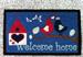 Dørmåtte i kokos i flot design Welcome home blue 45 x 75 cm